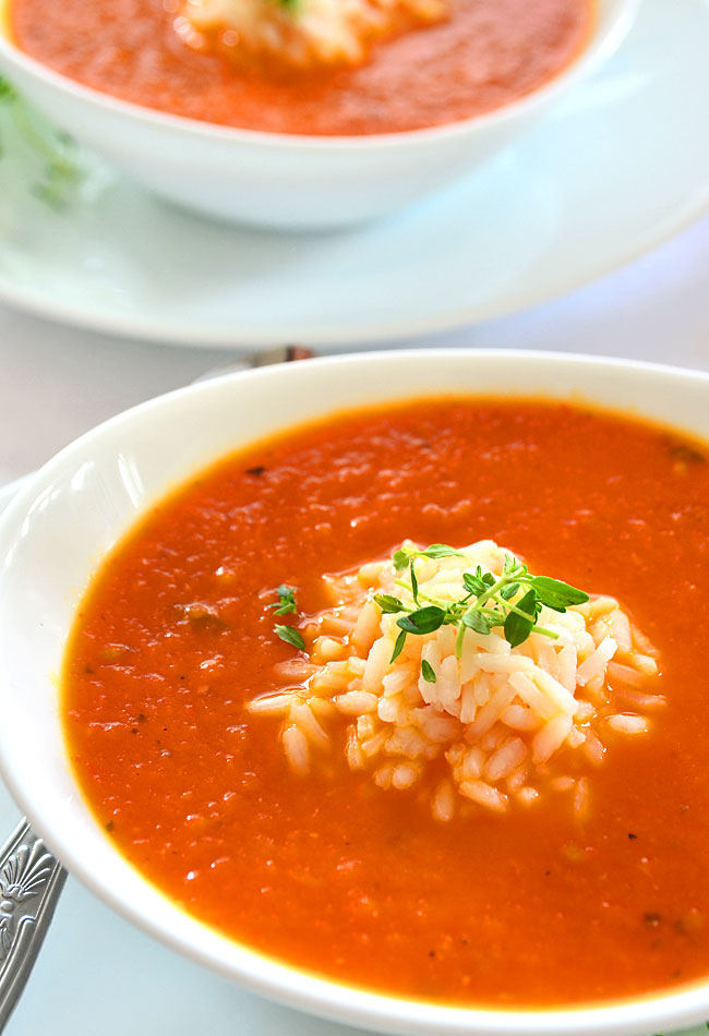 Kremowa zupa z pieczonej papryki i pomidorw z ryem
 - etap 1
