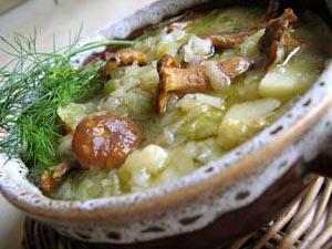 Łużniańska zupa grzybowa z młodą kapustą i jabłkami
